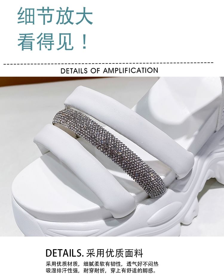 Chunky Rhinestone Heel Strappy Platform Sandals