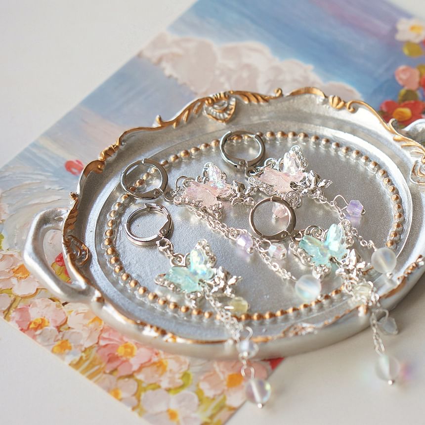 Butterfly Drop Bead / Sterling 925 Silver Clip-On Earring