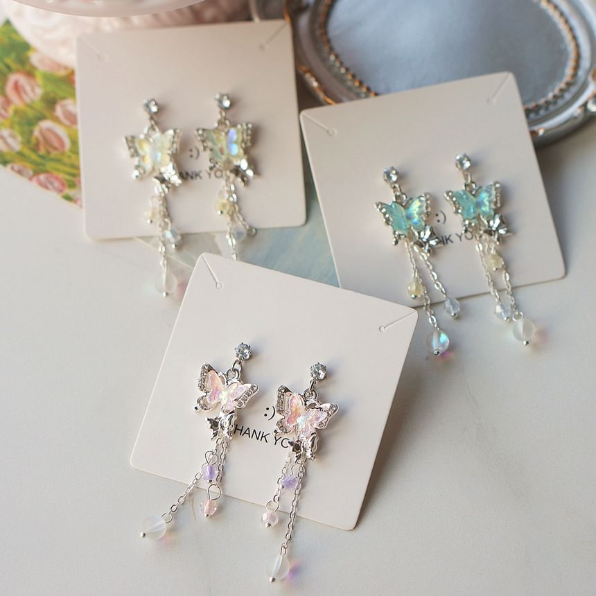 Butterfly Drop Bead / Sterling 925 Silver Clip-On Earring