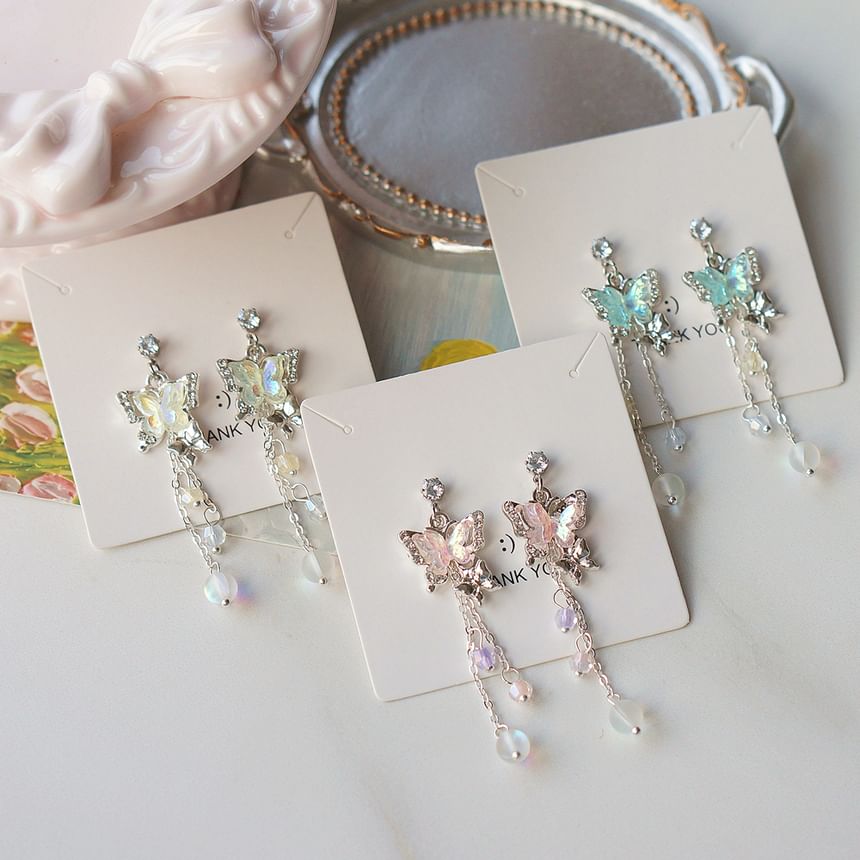 Butterfly Drop Bead / Sterling 925 Silver Clip-On Earring