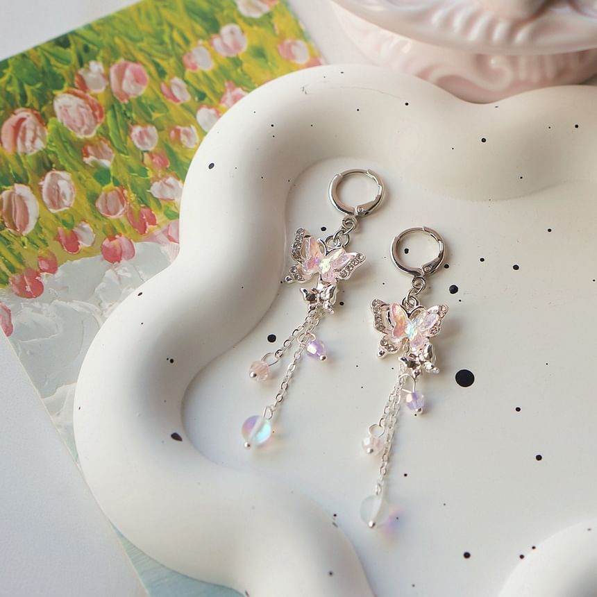 Butterfly Drop Bead / Sterling 925 Silver Clip-On Earring