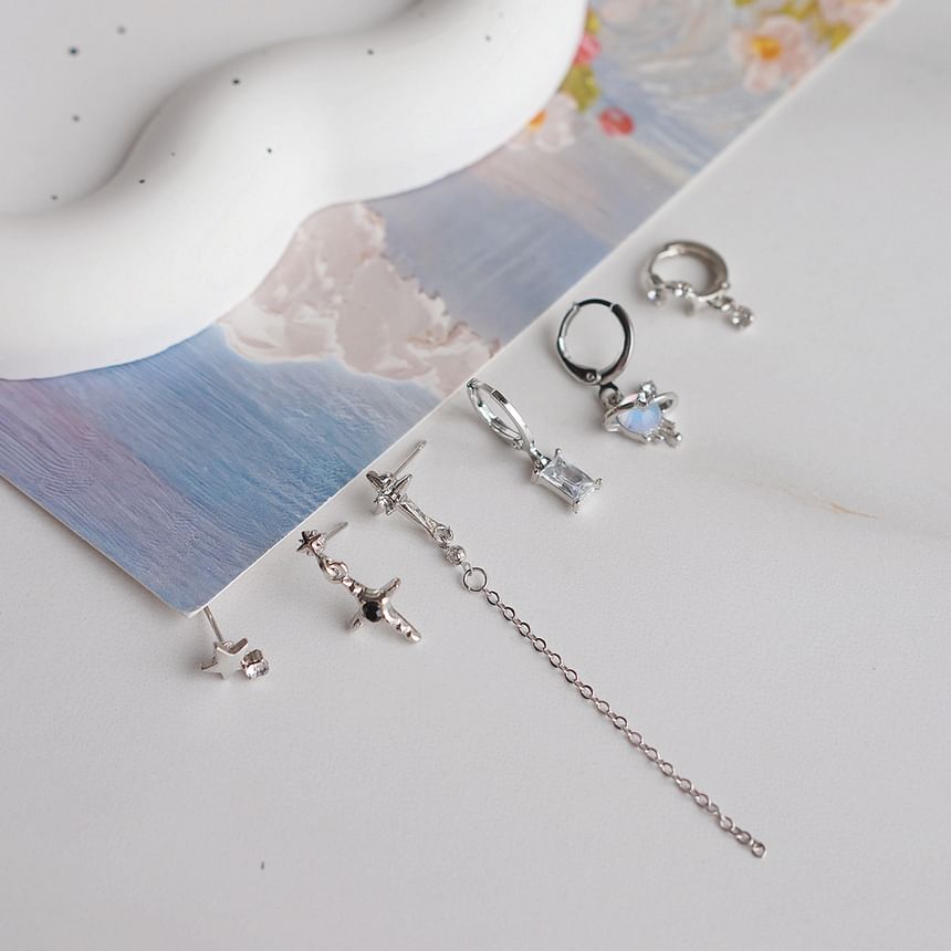 Rhinestone 6: + Silver 925 Set Earring Drop of Huggie Dangle Sterling