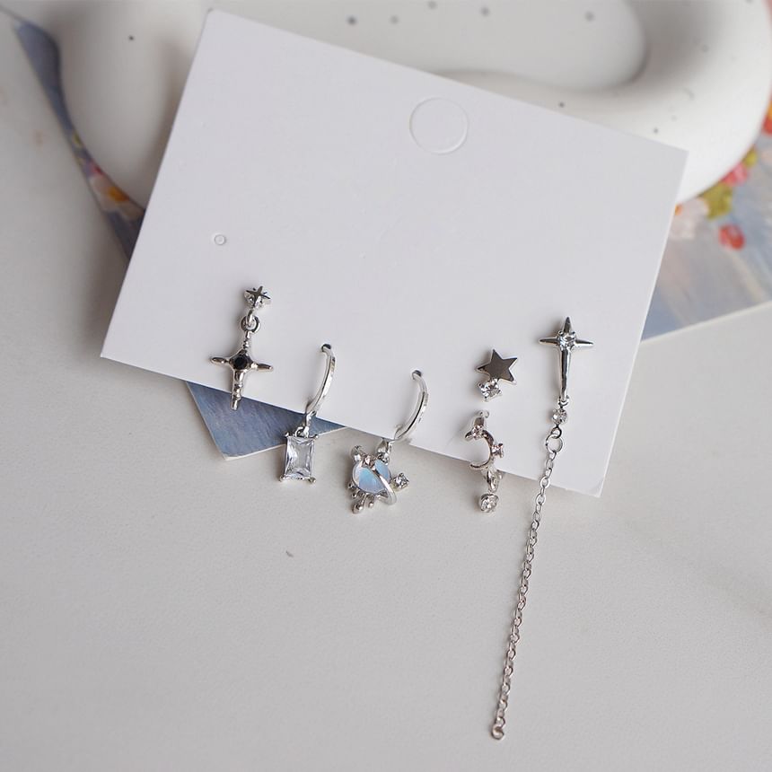 Rhinestone 6: + Silver 925 Set Earring Drop of Huggie Dangle Sterling