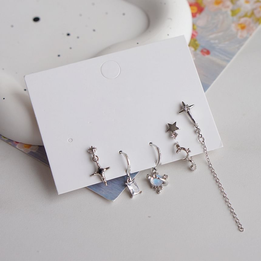 Rhinestone 6: + Silver 925 Set Earring Drop of Huggie Dangle Sterling