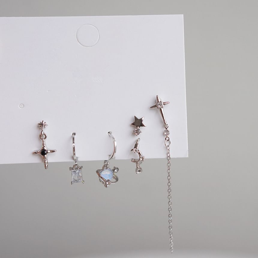 Rhinestone 6: + Silver 925 Set Earring Drop of Huggie Dangle Sterling