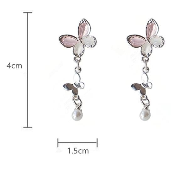925 Sterling Silver Butterfly Faux Pearl Drop Earring / Clip-On Earring