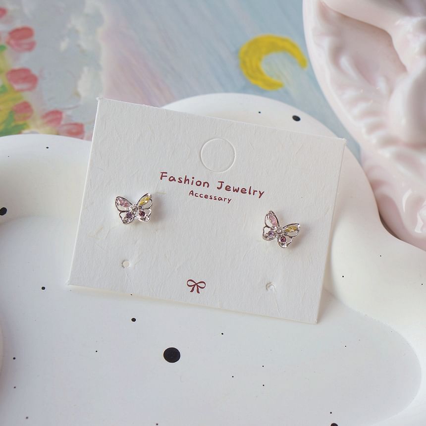 Earring Sterling 925 Stud Silver Butterfly CZ