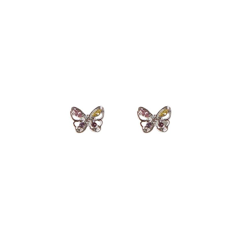 Earring Sterling 925 Stud Silver Butterfly CZ