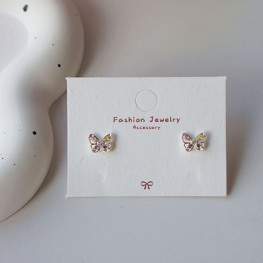 Earring Sterling 925 Stud Silver Butterfly CZ
