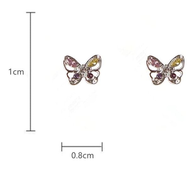 Earring Sterling 925 Stud Silver Butterfly CZ