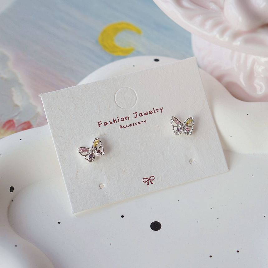 Earring Sterling 925 Stud Silver Butterfly CZ