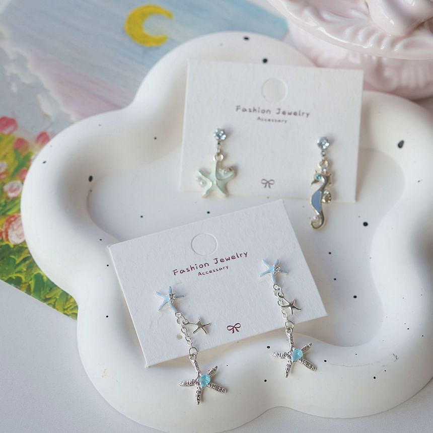 Clip-On Rhinestone Silver Earring Sterling Starfish 925 Drop /