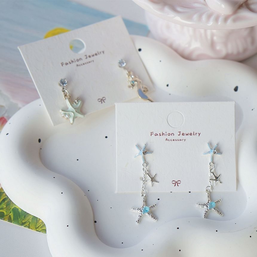 Clip-On Rhinestone Silver Earring Sterling Starfish 925 Drop /