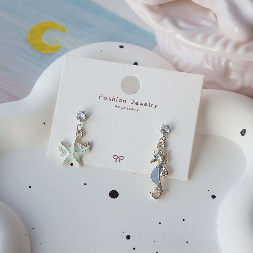 Clip-On Rhinestone Silver Earring Sterling Starfish 925 Drop /