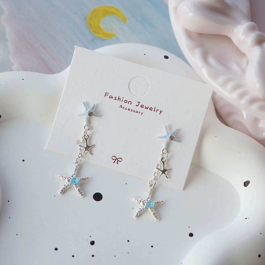 Clip-On Rhinestone Silver Earring Sterling Starfish 925 Drop /