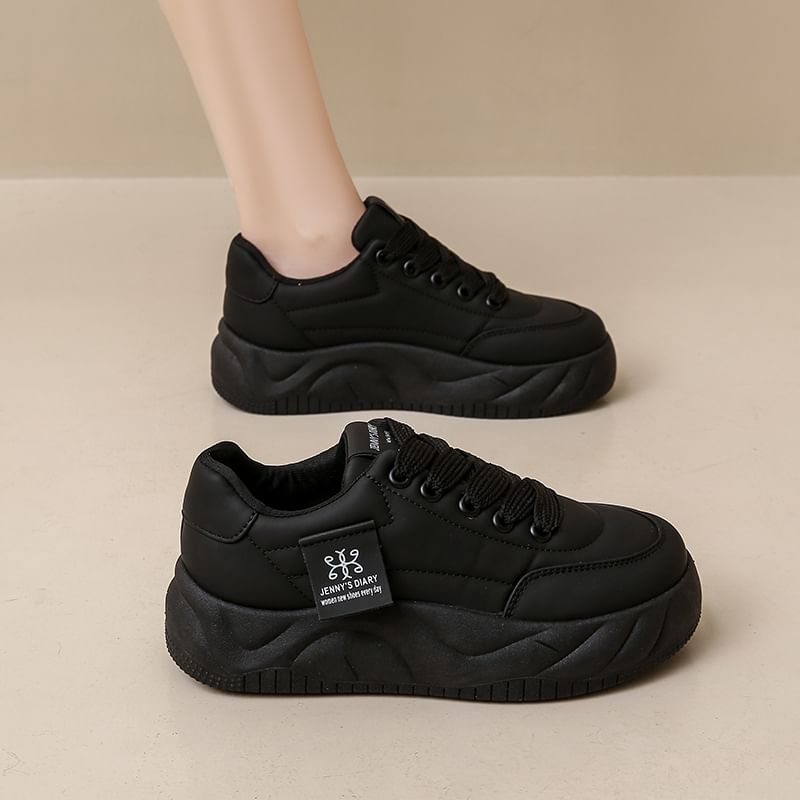 Platform Sneakers Leather Faux Lace-Up