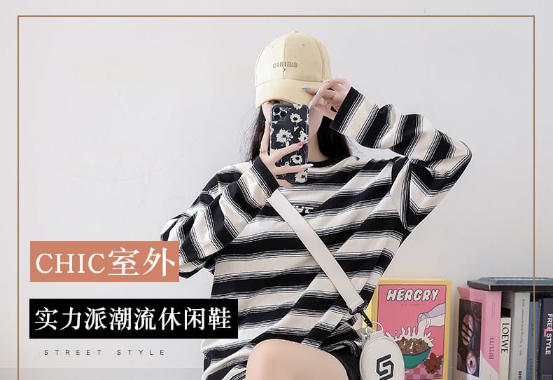 Lace-Up Leather Sneakers Block Color Faux