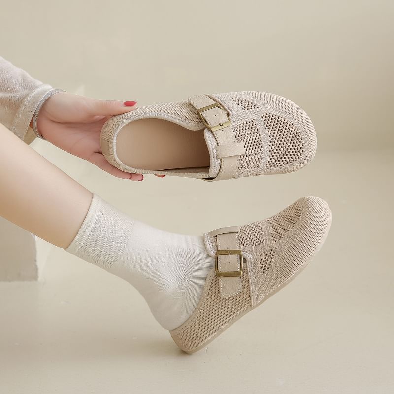 Buckled Perforated Plain Mules