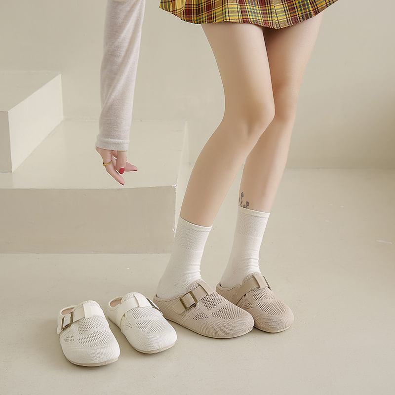 Buckled Perforated Plain Mules