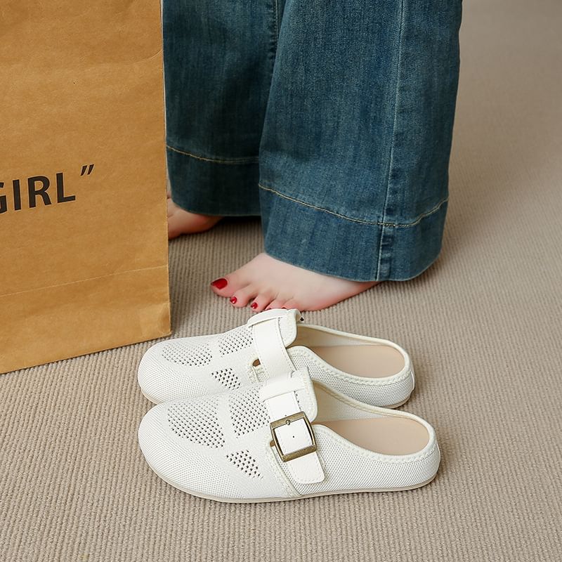 Buckled Perforated Plain Mules