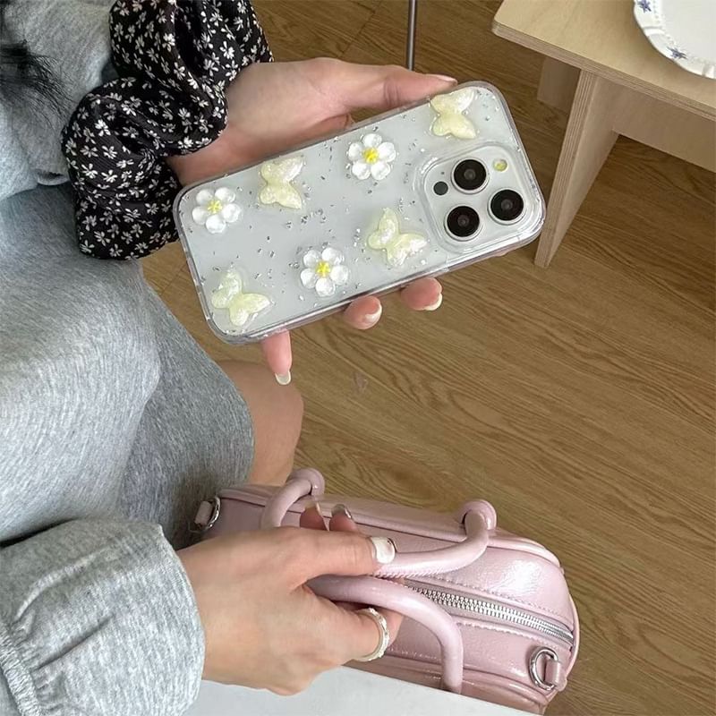 Case Glitter iPhone Floral