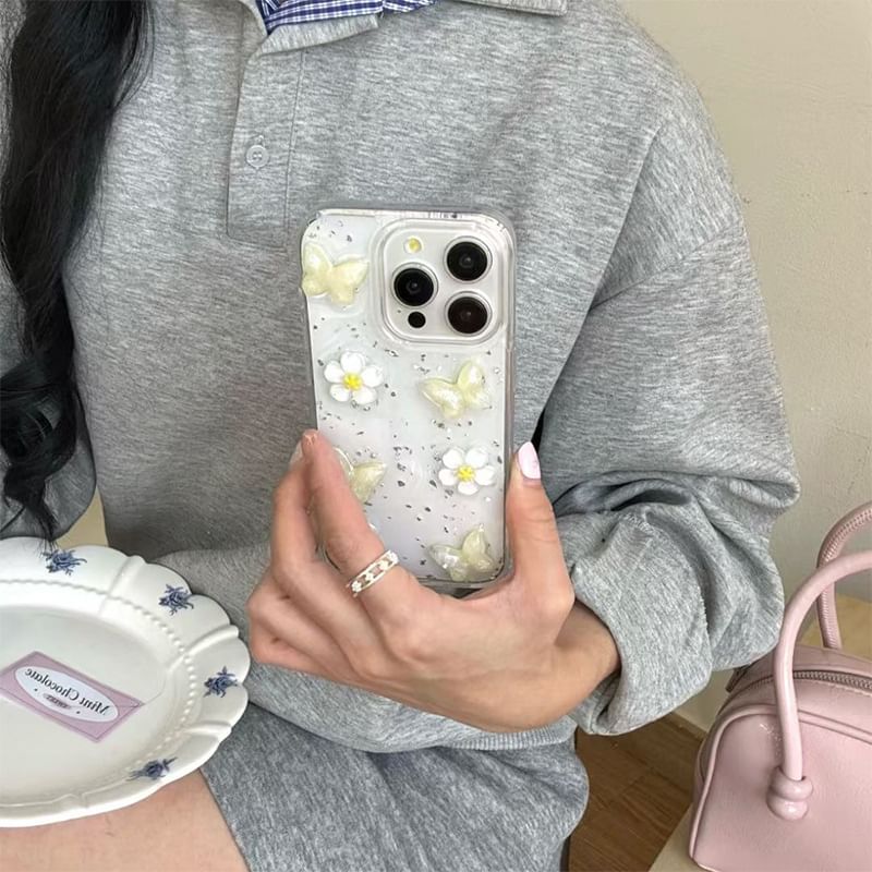 Case Glitter iPhone Floral