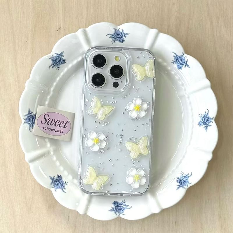 Case Glitter iPhone Floral