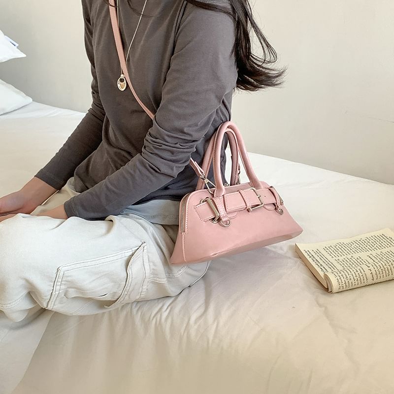 Shoulder Buckled Leather Bag Faux