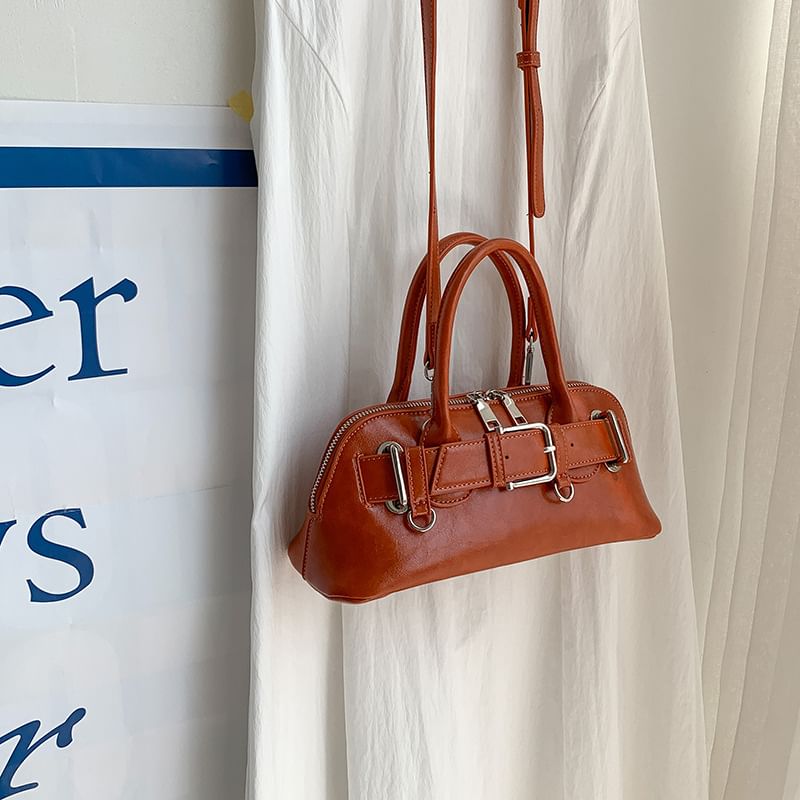 Shoulder Buckled Leather Bag Faux