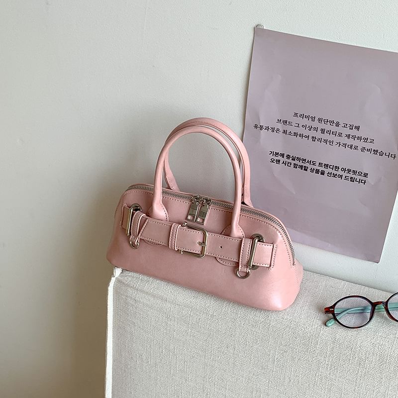 Shoulder Buckled Leather Bag Faux
