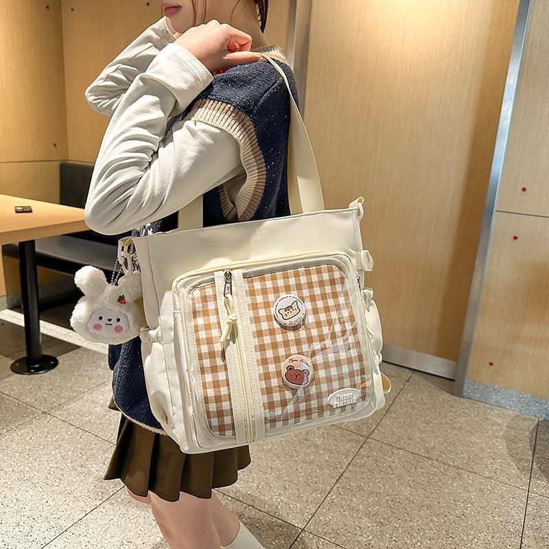 Badge + Gingham Tote Multi-Pocket Set: Bag