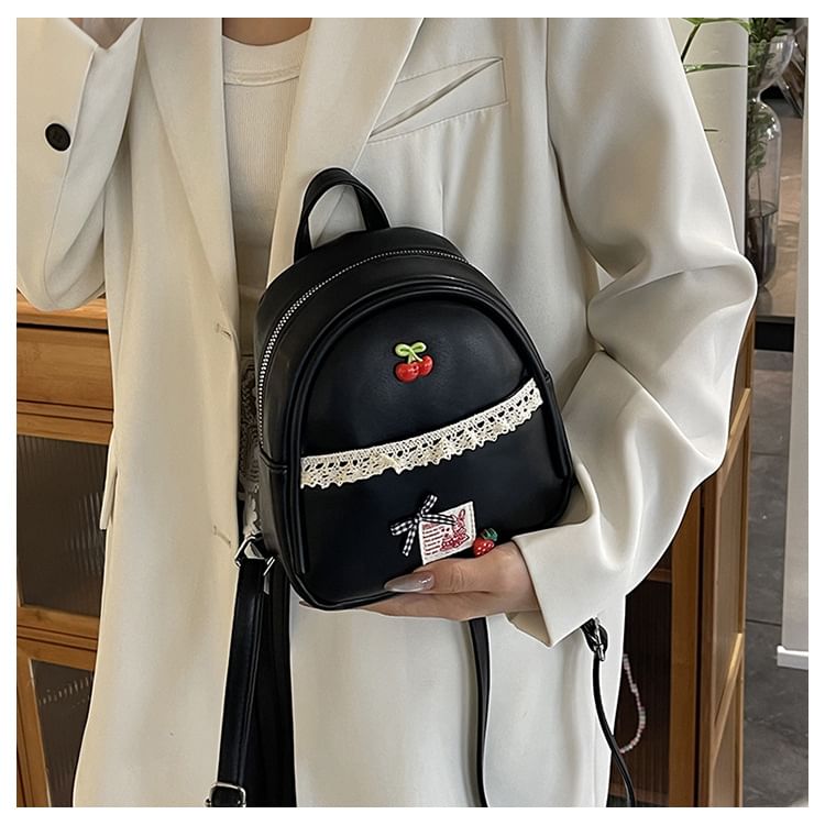 Trim Faux Backpack Leather Applique Lace