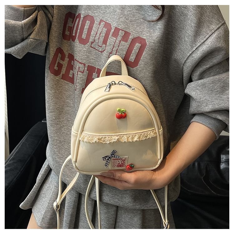 Trim Faux Backpack Leather Applique Lace