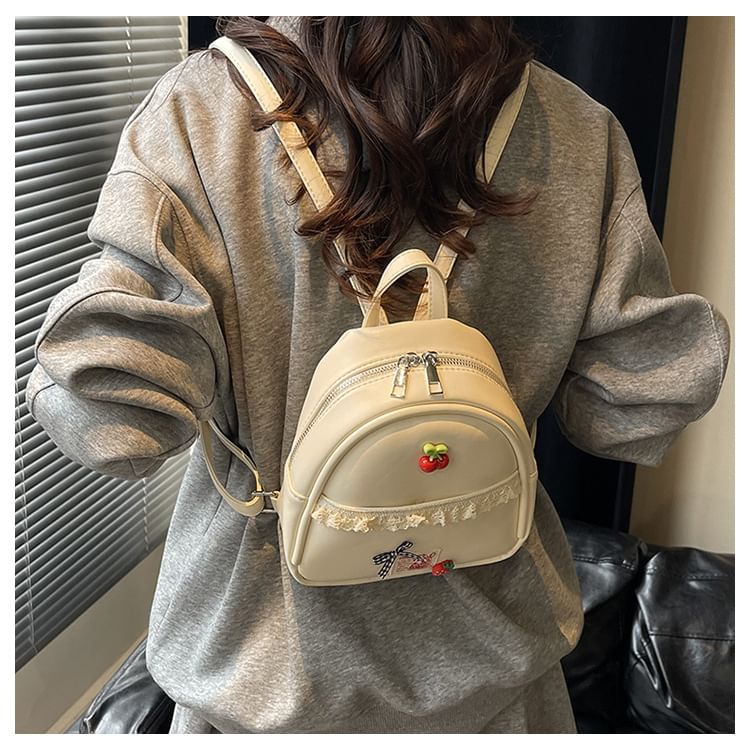 Trim Faux Backpack Leather Applique Lace