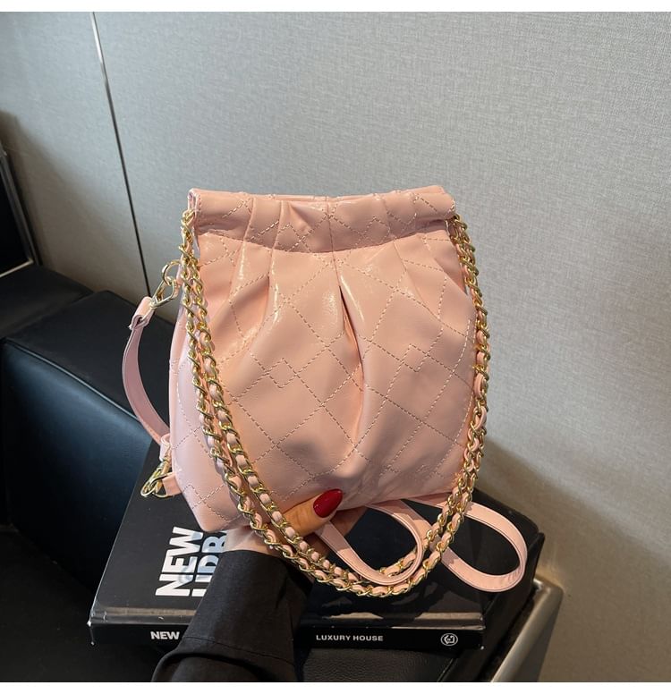 Multi-Way Shoulder Faux Strap Leather Chain Bag Quilted