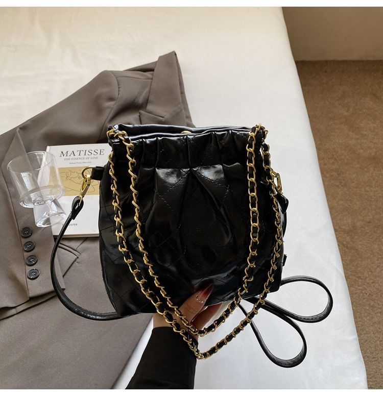 Multi-Way Shoulder Faux Strap Leather Chain Bag Quilted