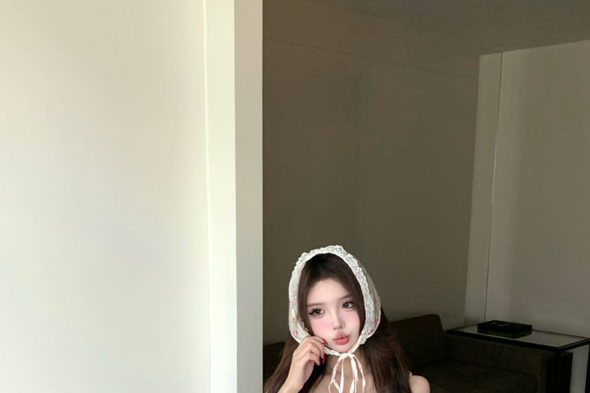 Panel Mini Top Floral Waist Crop A-Line Camisole Print Tiered / Frill Skirt Plain Elastic Bow