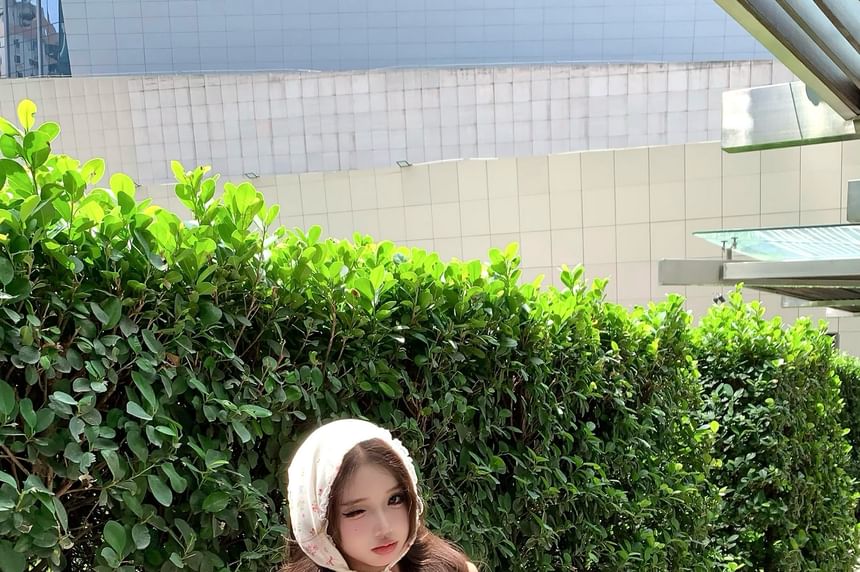 Panel Mini Top Floral Waist Crop A-Line Camisole Print Tiered / Frill Skirt Plain Elastic Bow