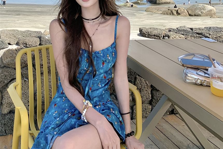 Tie-Up Asymmetrical Top Cami Floral Print