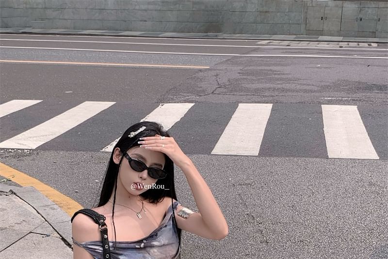 Sleeveless Neck Print Butterfly Mini A-Line Cowl Dress