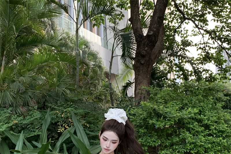 One Mini Plain / Shoulder Tie-Up Drawstring Top A-Line Skirt Waist Sleeveless