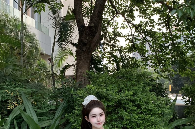 One Mini Plain / Shoulder Tie-Up Drawstring Top A-Line Skirt Waist Sleeveless