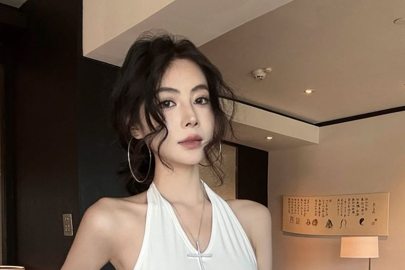 Halter Top Asymmetrical Plain Ruffle