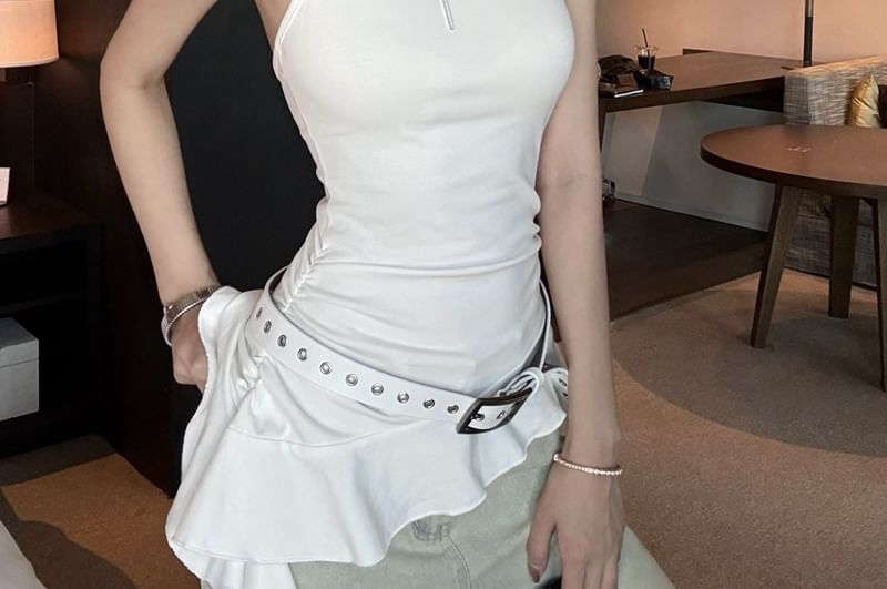 Halter Top Asymmetrical Plain Ruffle