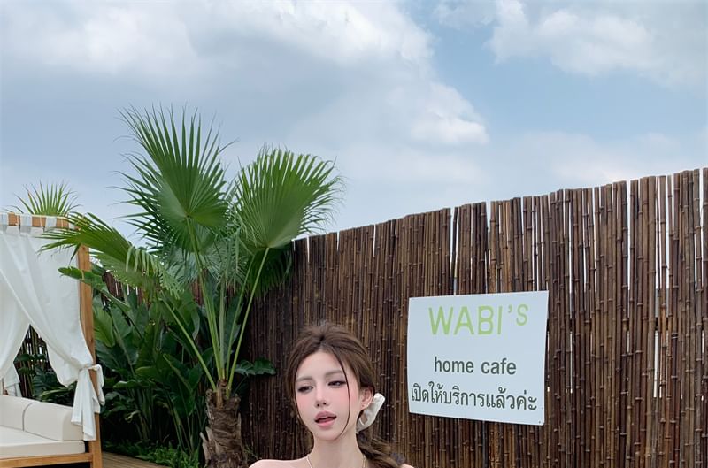 A-Line Tube Plaid Drawstring Waist Skirt Top Plain / Balloon Bow Mini