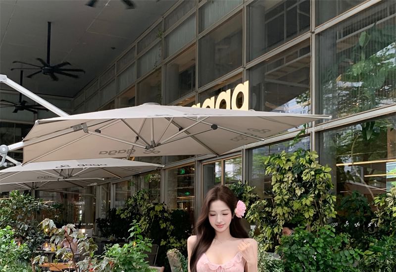 Maxi Print Dress Spaghetti Sheath Strap Floral Bow Ruffle