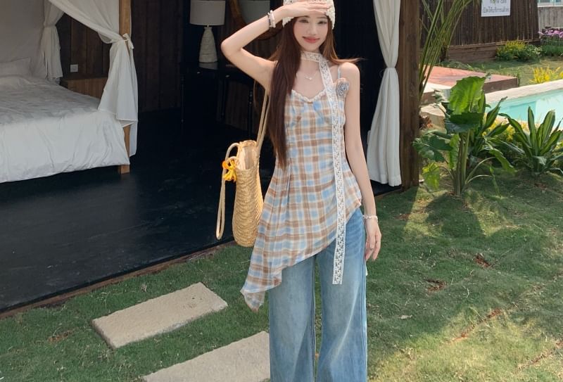 Plaid Asymmetrical Camisole Top
