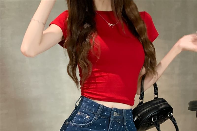 Fray Polka A-Line Rise Skirt Dot Mini Denim High