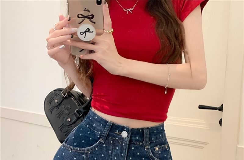 Fray Polka A-Line Rise Skirt Dot Mini Denim High