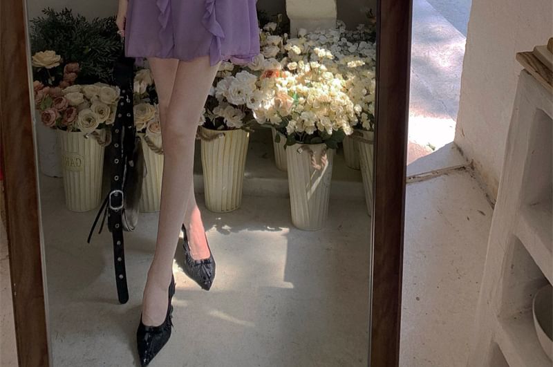 Spaghetti Strap Dress Plain Mini A-Line Ruffle Ruched